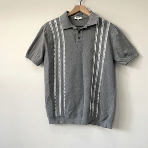 Barque Vintage Jacquard grey knit polo shirt large